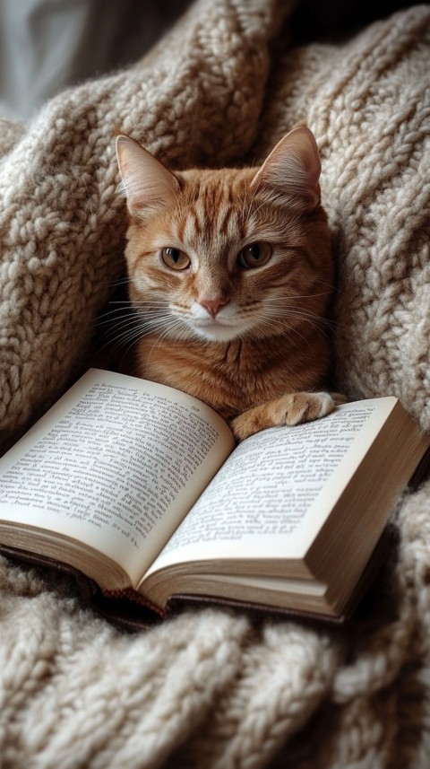 Woman’s Lap with a Brown Cat and an Open Book Nearby – Feminine Blogger Aesthetic (238)