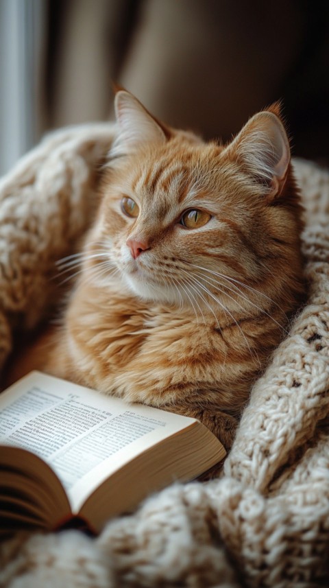 Woman’s Lap with a Brown Cat and an Open Book Nearby – Feminine Blogger Aesthetic (253)