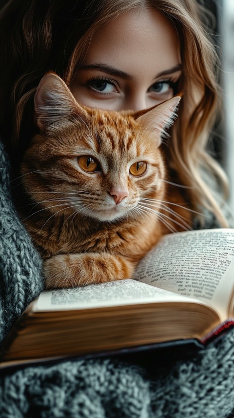 Woman’s Lap with a Brown Cat and an Open Book Nearby – Feminine Blogger Aesthetic (249)