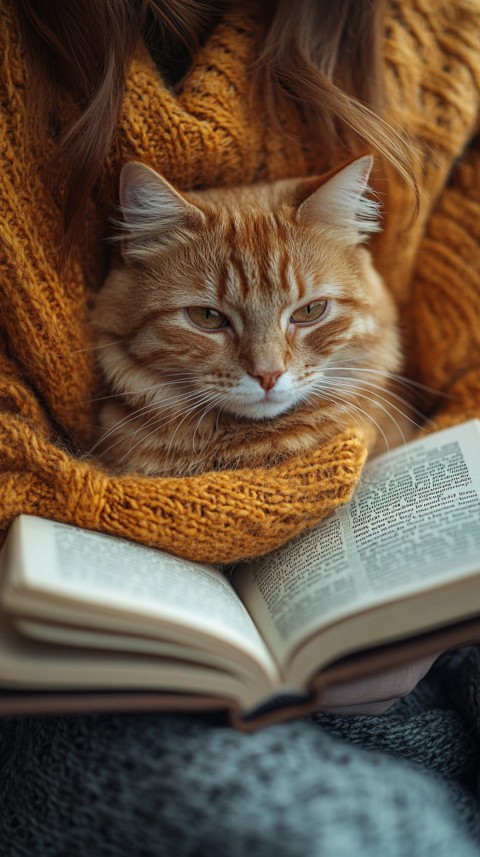 Woman’s Lap with a Brown Cat and an Open Book Nearby – Feminine Blogger Aesthetic (236)