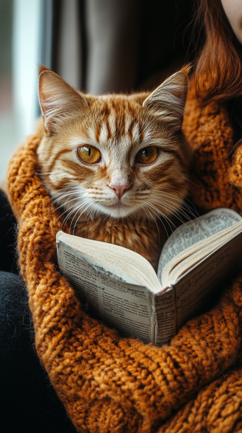 Woman’s Lap with a Brown Cat and an Open Book Nearby – Feminine Blogger Aesthetic (251)