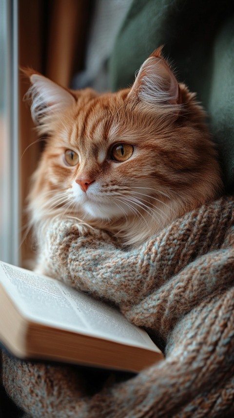 Woman’s Lap with a Brown Cat and an Open Book Nearby – Feminine Blogger Aesthetic (252)