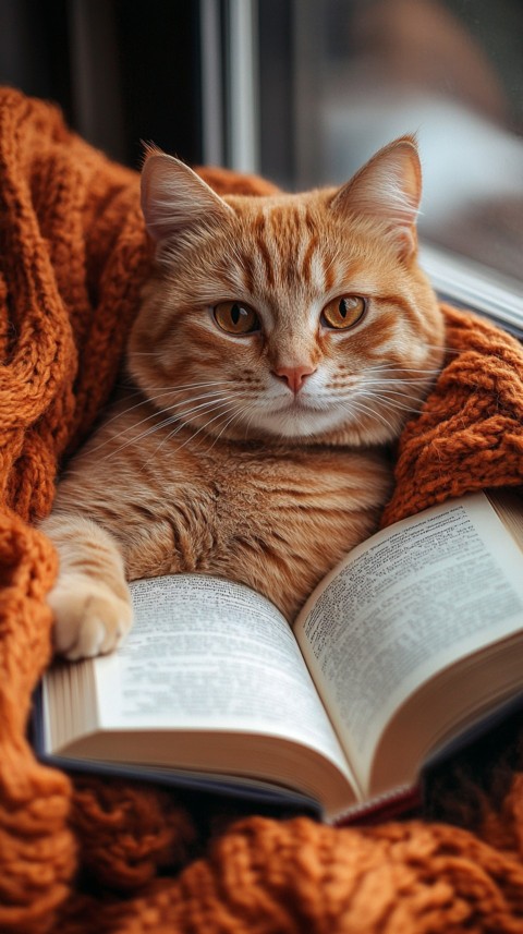 Woman’s Lap with a Brown Cat and an Open Book Nearby – Feminine Blogger Aesthetic (234)