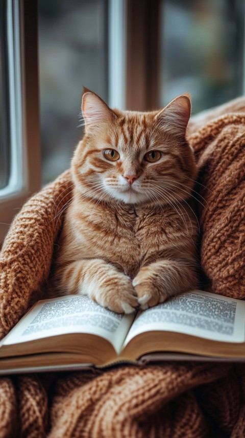 Woman’s Lap with a Brown Cat and an Open Book Nearby – Feminine Blogger Aesthetic (270)