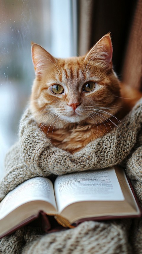 Woman’s Lap with a Brown Cat and an Open Book Nearby – Feminine Blogger Aesthetic (263)