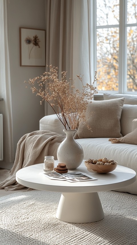 Circular White Table with a Vase of Dried Flowers and Polaroid Pictures – Feminine Blogger Aesthetic (24)