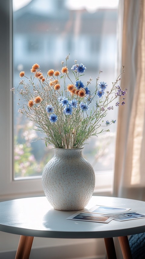 Circular White Table with a Vase of Dried Flowers and Polaroid Pictures – Feminine Blogger Aesthetic (27)