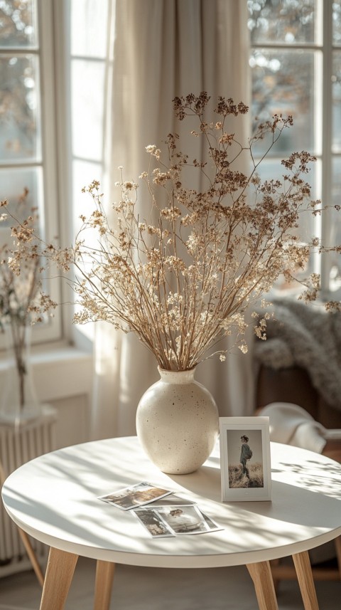 Circular White Table with a Vase of Dried Flowers and Polaroid Pictures – Feminine Blogger Aesthetic (52)