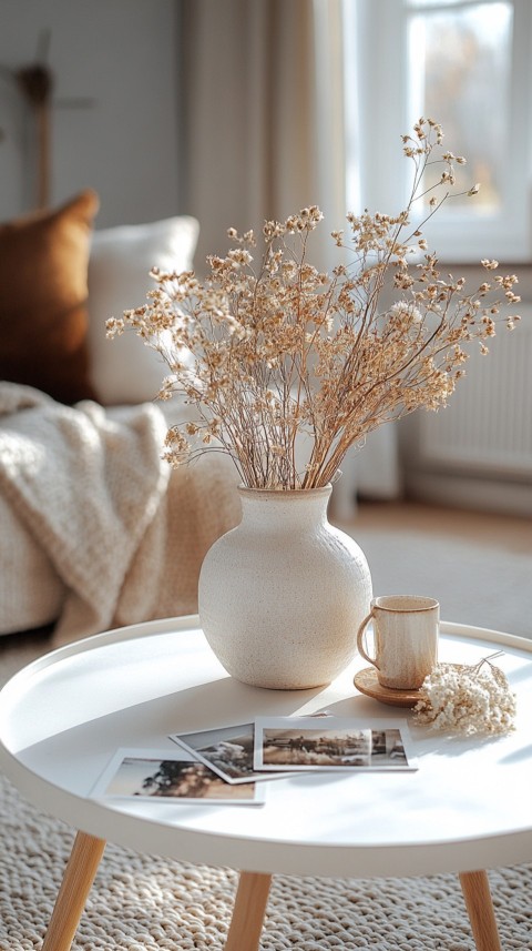 Circular White Table with a Vase of Dried Flowers and Polaroid Pictures – Feminine Blogger Aesthetic (66)