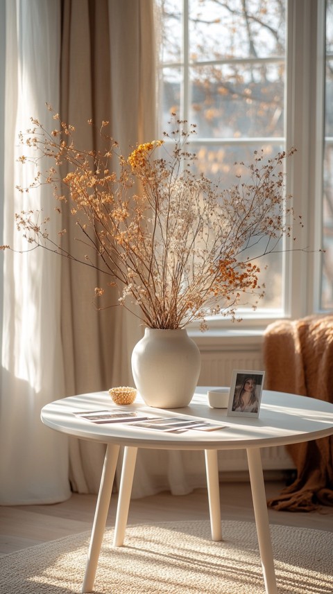 Circular White Table with a Vase of Dried Flowers and Polaroid Pictures – Feminine Blogger Aesthetic (67)