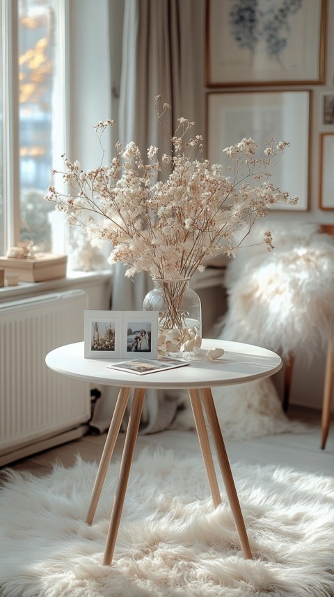 Circular White Table with a Vase of Dried Flowers and Polaroid Pictures – Feminine Blogger Aesthetic (48)