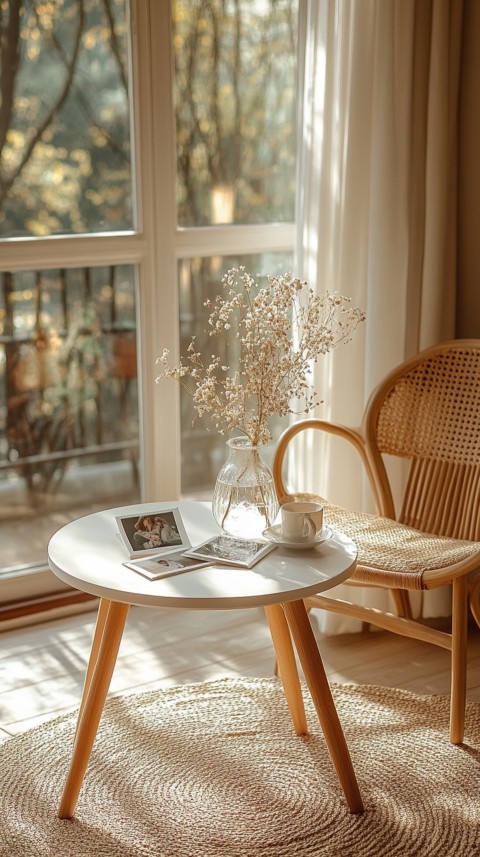 Circular White Table with a Vase of Dried Flowers and Polaroid Pictures – Feminine Blogger Aesthetic (35)