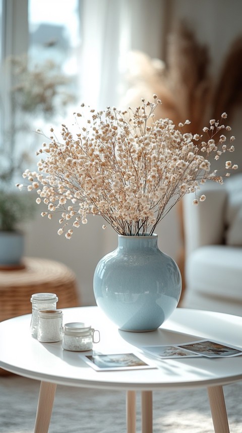 Circular White Table with a Vase of Dried Flowers and Polaroid Pictures – Feminine Blogger Aesthetic (71)