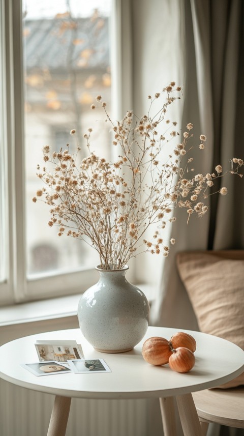 Circular White Table with a Vase of Dried Flowers and Polaroid Pictures – Feminine Blogger Aesthetic (74)