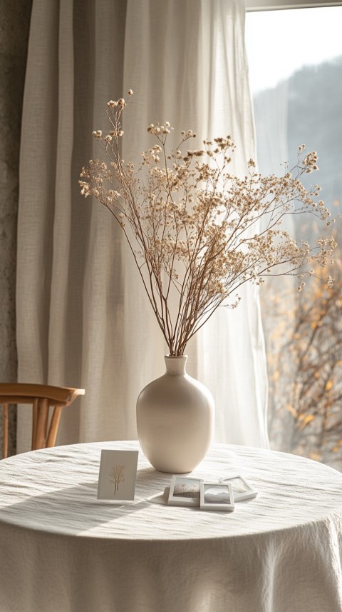 Circular White Table with a Vase of Dried Flowers and Polaroid Pictures – Feminine Blogger Aesthetic (77)