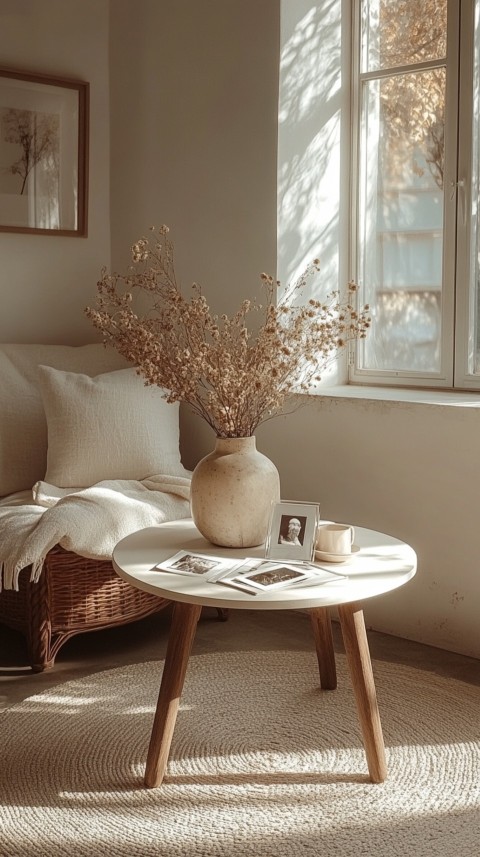 Circular White Table with a Vase of Dried Flowers and Polaroid Pictures – Feminine Blogger Aesthetic (73)