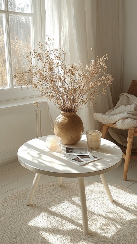 Circular White Table with a Vase of Dried Flowers and Polaroid Pictures – Feminine Blogger Aesthetic (78)