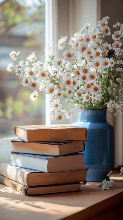 Front Shot of a Desk with Stacked Books – Feminine Blogger Aesthetic (14)