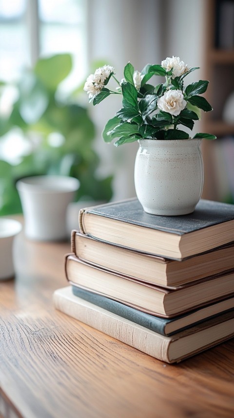 Front Shot of a Desk with Stacked Books – Feminine Blogger Aesthetic (20)