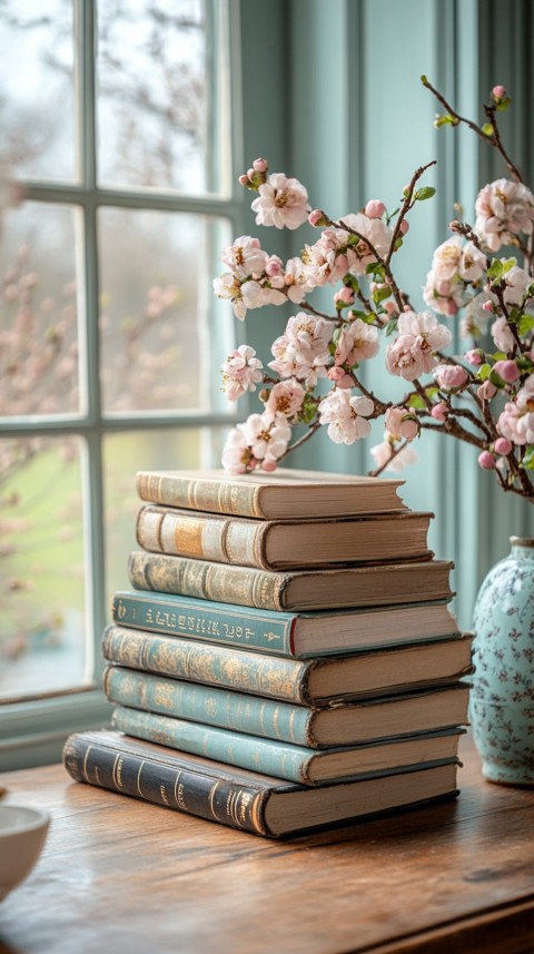 Front Shot of a Desk with Stacked Books – Feminine Blogger Aesthetic (11)