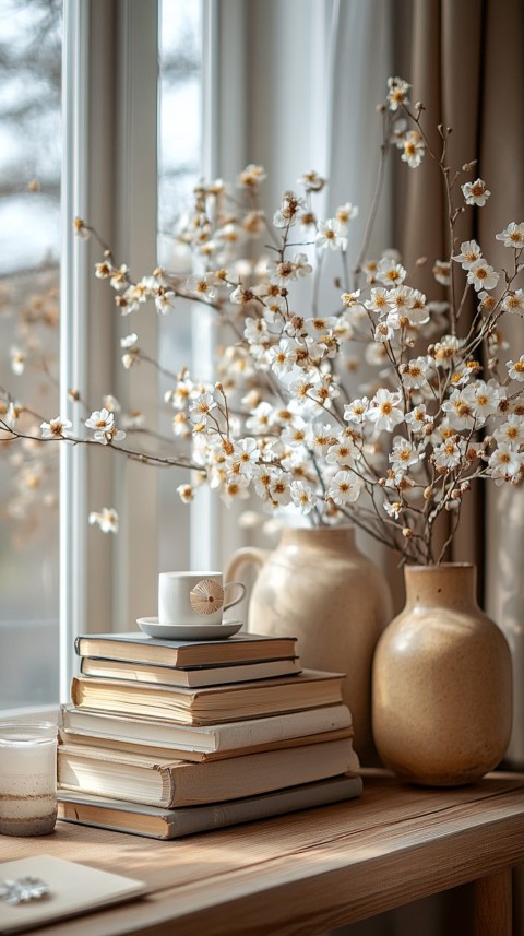 Front Shot of a Desk with Stacked Books – Feminine Blogger Aesthetic (13)