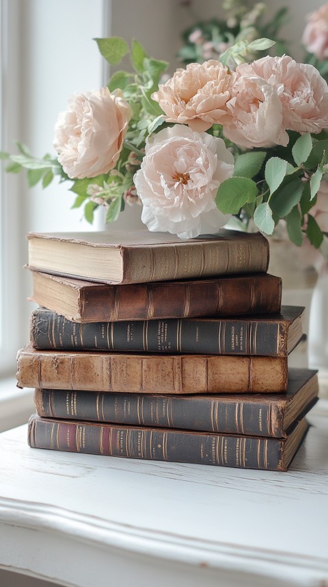 Front Shot of a Desk with Stacked Books – Feminine Blogger Aesthetic (9)