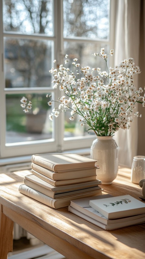 Front Shot of a Desk with Stacked Books – Feminine Blogger Aesthetic (19)