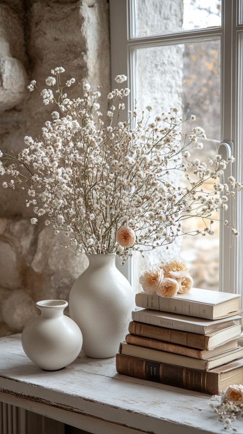 Front Shot of a Desk with Stacked Books – Feminine Blogger Aesthetic (1)