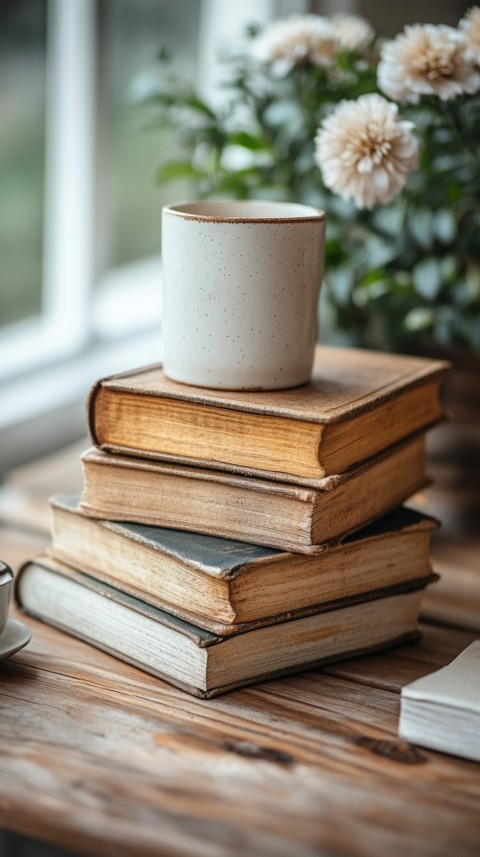 Front Shot of a Desk with Stacked Books – Feminine Blogger Aesthetic (37)