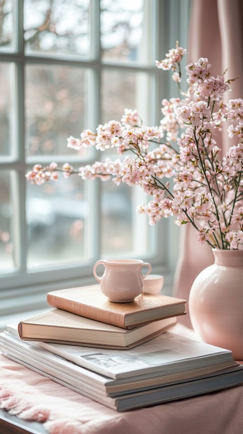 Front Shot of a Desk with Stacked Books – Feminine Blogger Aesthetic (21)