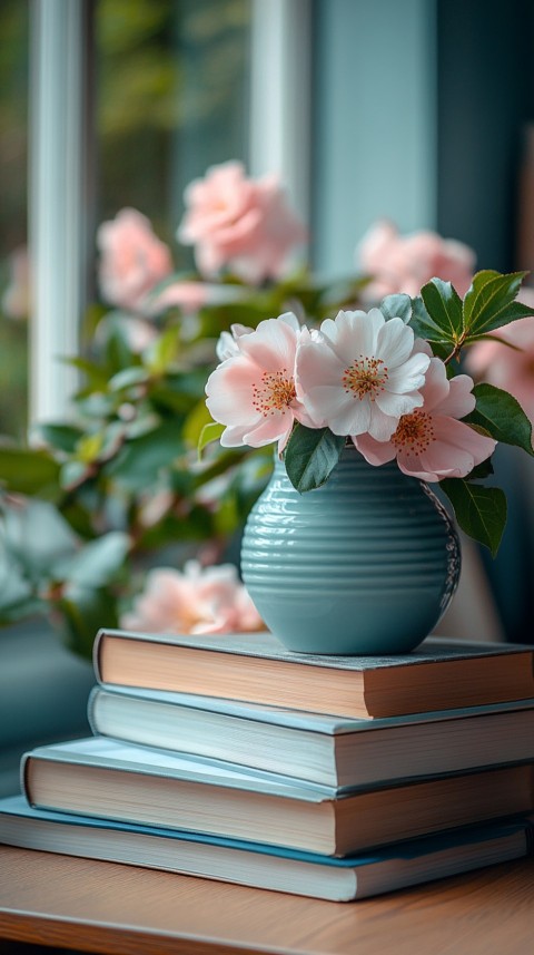 Front Shot of a Desk with Stacked Books – Feminine Blogger Aesthetic (41)