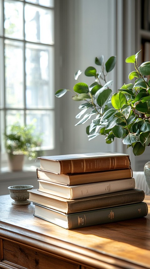 Front Shot of a Desk with Stacked Books – Feminine Blogger Aesthetic (44)