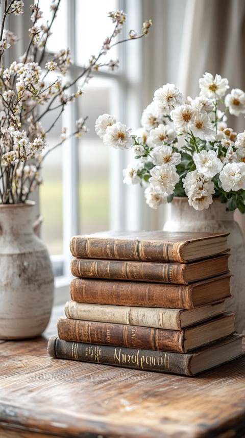 Front Shot of a Desk with Stacked Books – Feminine Blogger Aesthetic (28)