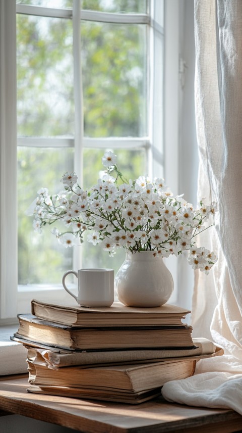 Front Shot of a Desk with Stacked Books – Feminine Blogger Aesthetic (43)