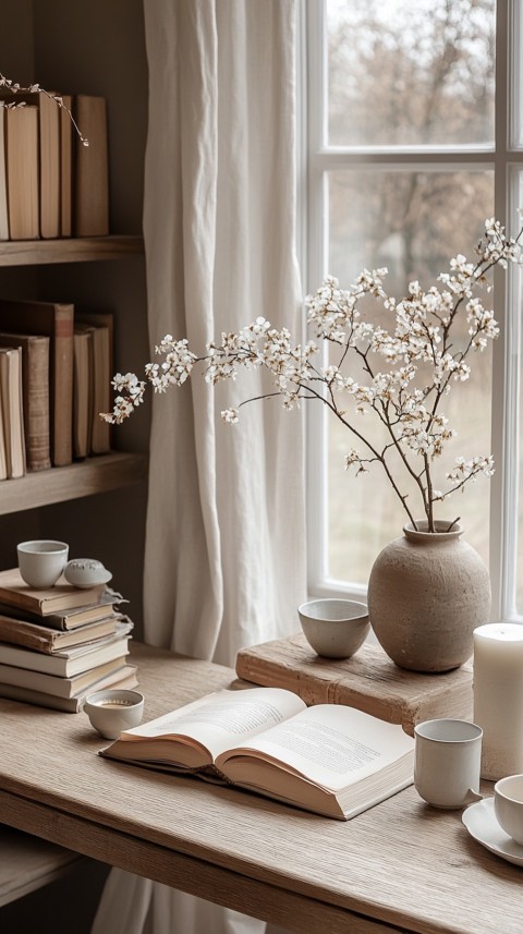 Front Shot of a Desk with Stacked Books – Feminine Blogger Aesthetic (46)