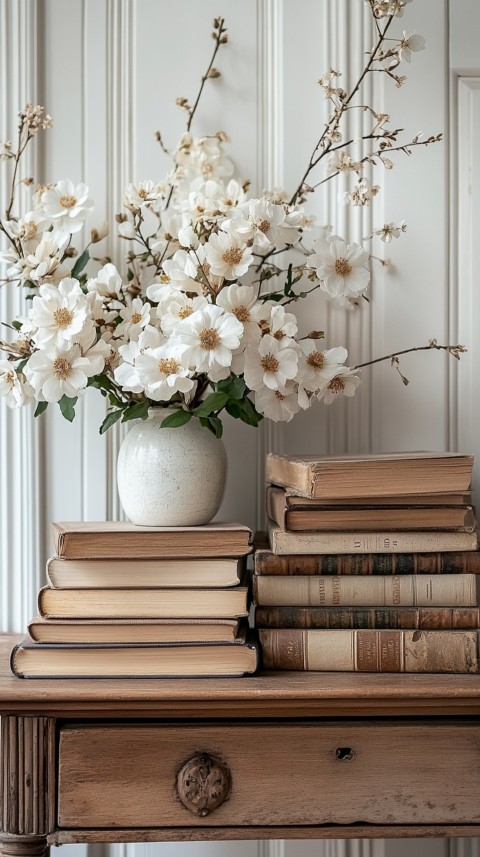 Front Shot of a Desk with Stacked Books – Feminine Blogger Aesthetic (24)