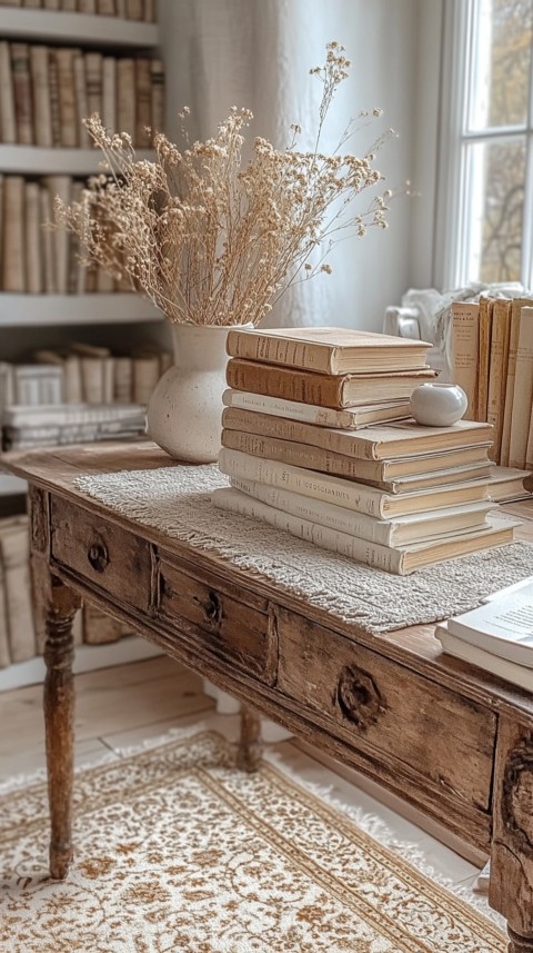 Front Shot of a Desk with Stacked Books – Feminine Blogger Aesthetic (33)