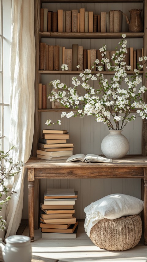 Front Shot of a Desk with Stacked Books – Feminine Blogger Aesthetic (39)