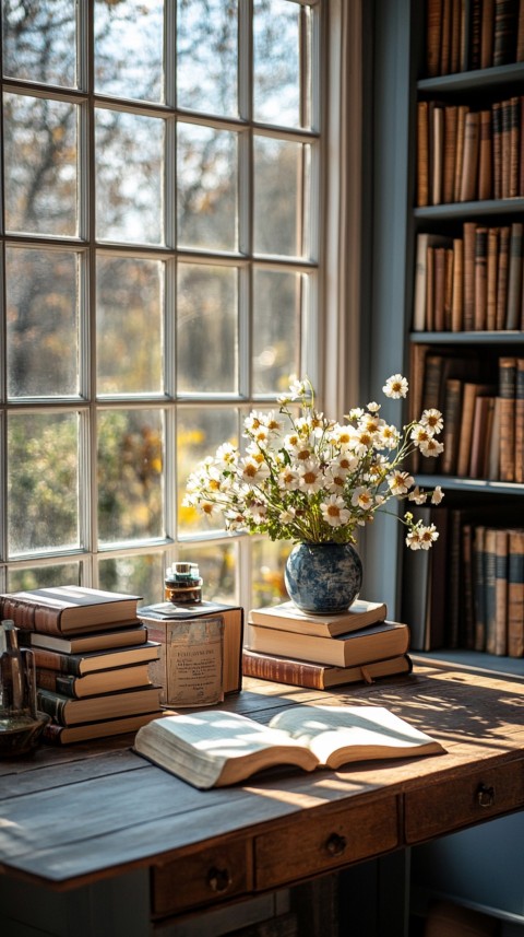 Front Shot of a Desk with Stacked Books – Feminine Blogger Aesthetic (34)