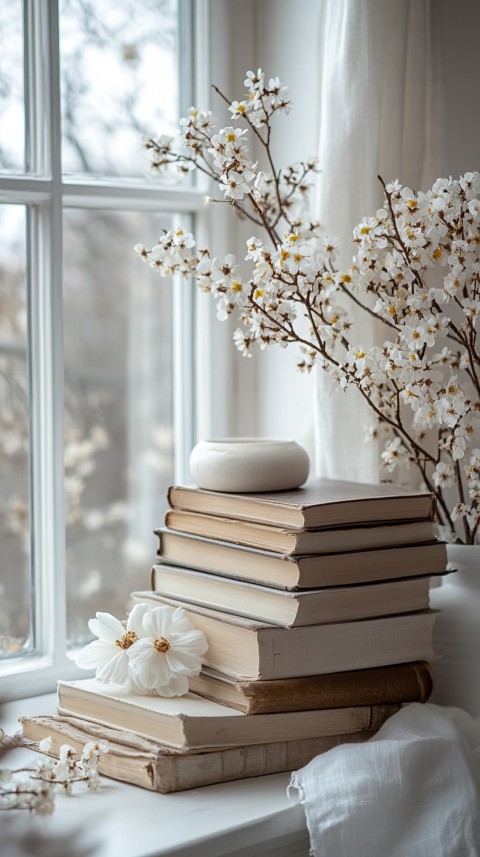 Front Shot of a Desk with Stacked Books – Feminine Blogger Aesthetic (68)