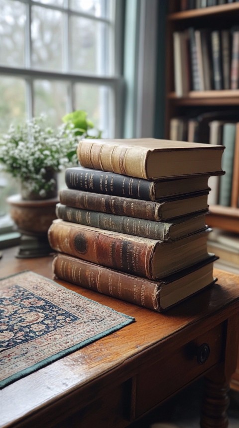 Front Shot of a Desk with Stacked Books – Feminine Blogger Aesthetic (56)