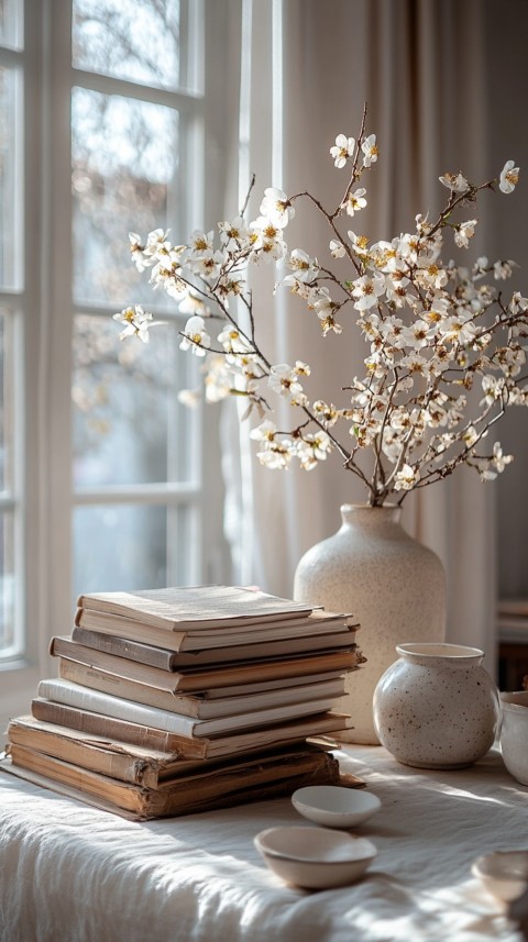 Front Shot of a Desk with Stacked Books – Feminine Blogger Aesthetic (52)