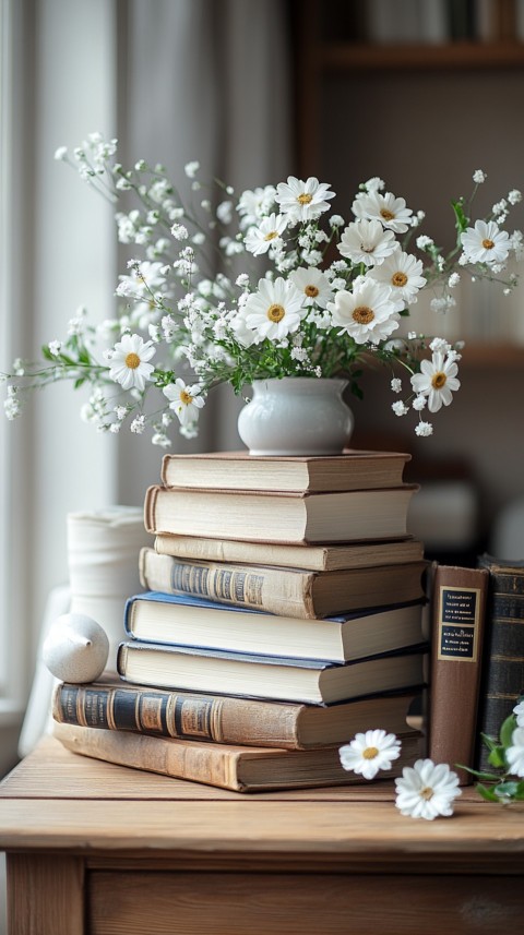 Front Shot of a Desk with Stacked Books – Feminine Blogger Aesthetic (84)