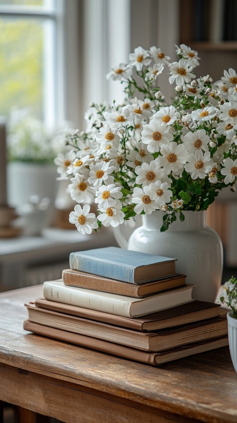 Front Shot of a Desk with Stacked Books – Feminine Blogger Aesthetic (97)