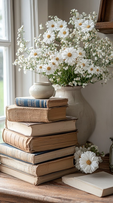 Front Shot of a Desk with Stacked Books – Feminine Blogger Aesthetic (89)