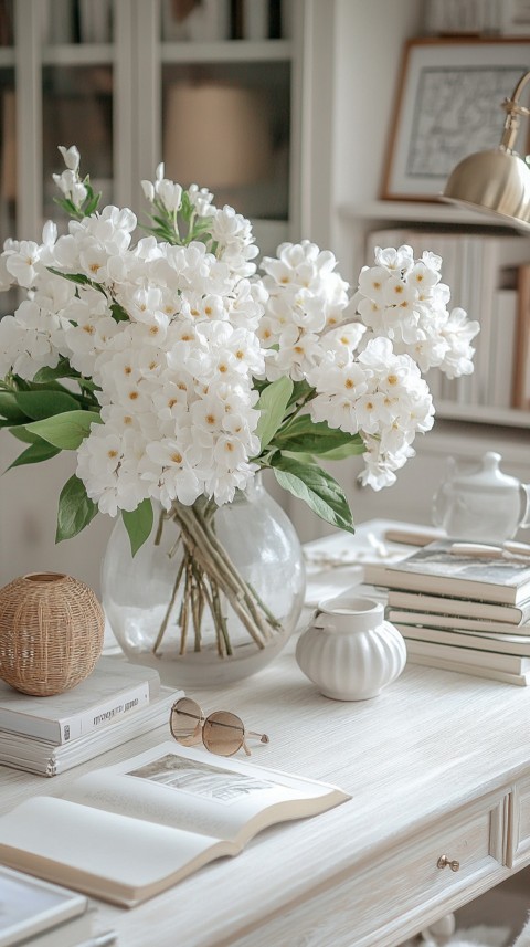 Front Shot of a Desk with Stacked Books – Feminine Blogger Aesthetic (69)