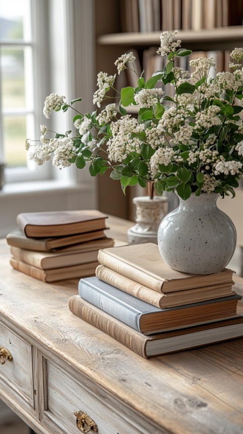 Front Shot of a Desk with Stacked Books – Feminine Blogger Aesthetic (53)