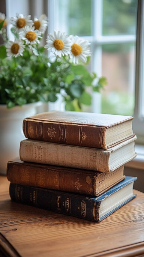 Front Shot of a Desk with Stacked Books – Feminine Blogger Aesthetic (63)