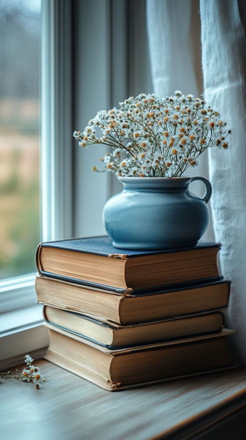 Front Shot of a Desk with Stacked Books – Feminine Blogger Aesthetic (78)