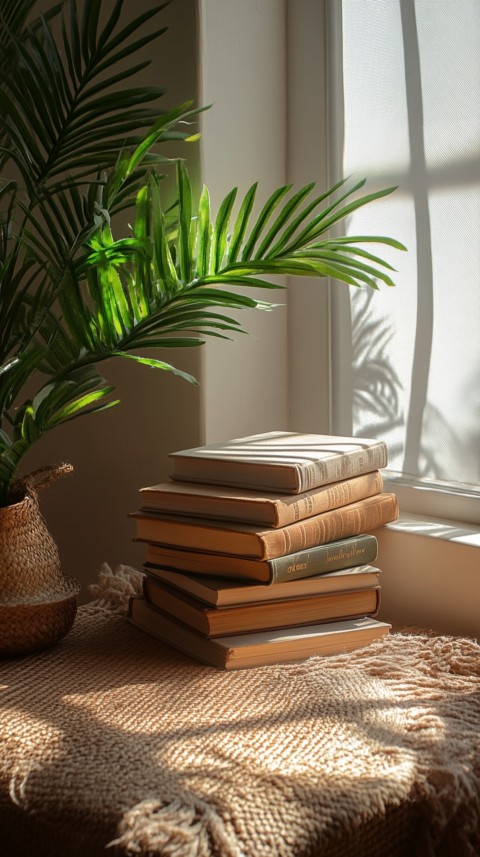 Front Shot of a Desk with Stacked Books – Feminine Blogger Aesthetic (59)